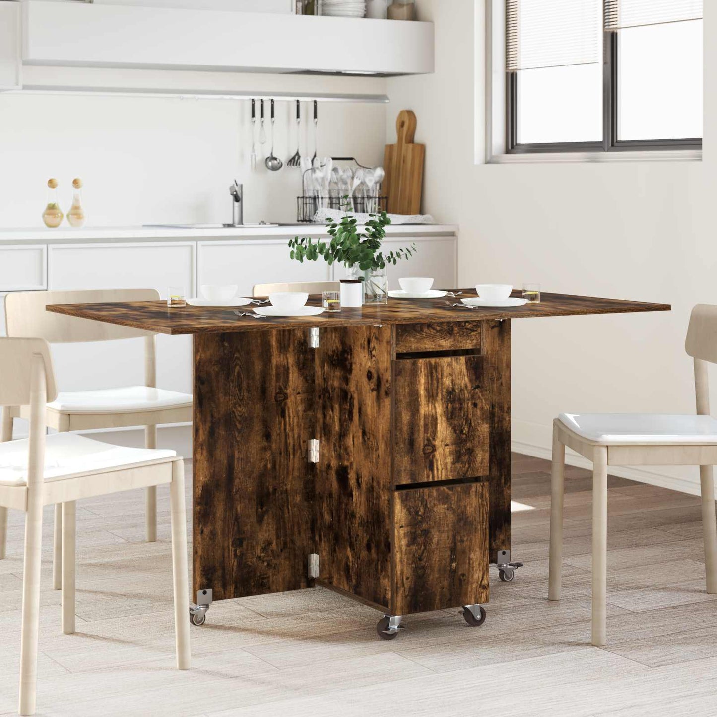 Dinning Table 2 pcs 140 x 80 x 77 cm Engineered Wood Smoked Oak