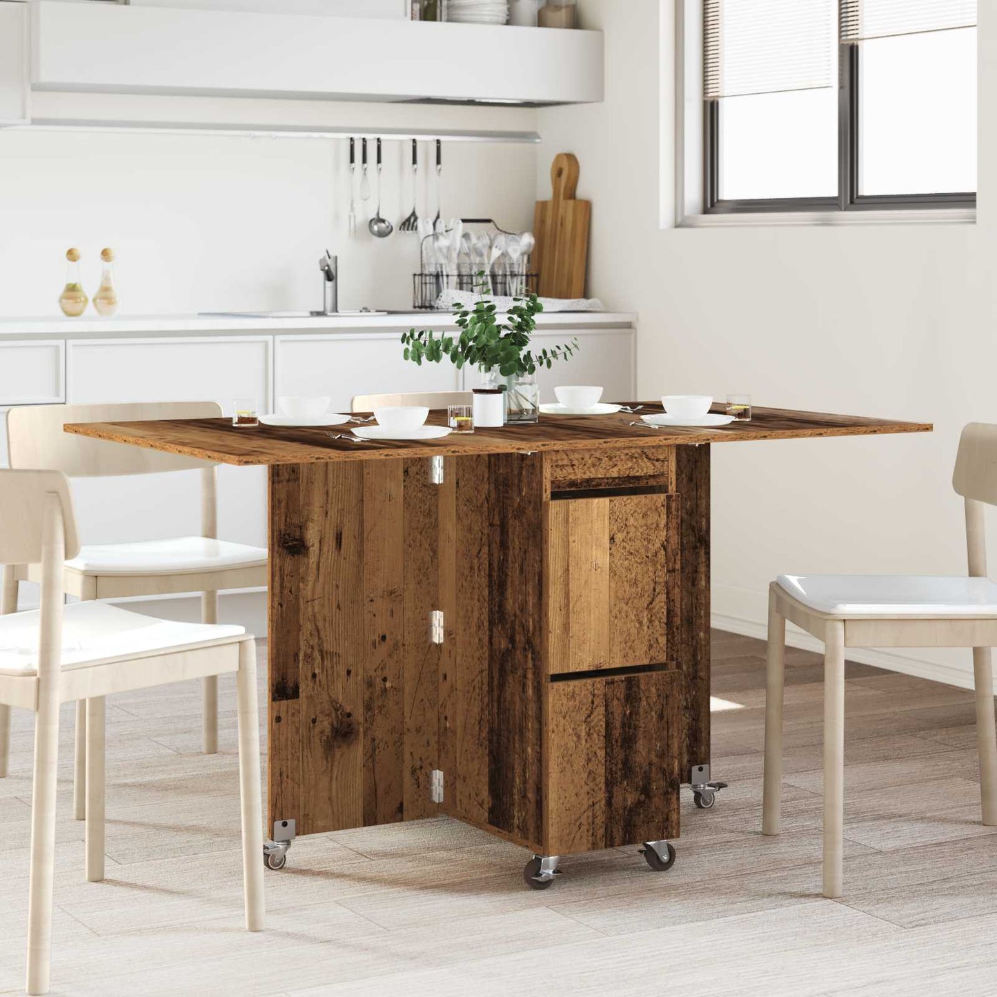 Dinning Table 2 pcs 140 x 80 x 77 cm Engineered Wood Old Wood