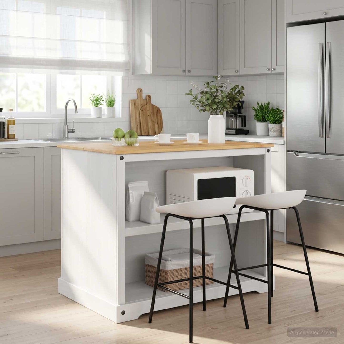 Kitchen Island Set 2 pcs White and Honey Wax 112 x 77 x 91.5 cm
