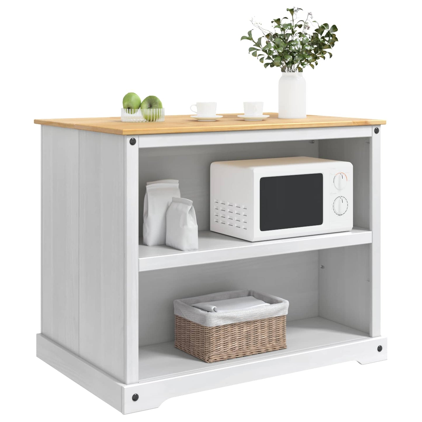 Kitchen Island Set 2 pcs White and Honey Wax 112 x 77 x 91.5 cm