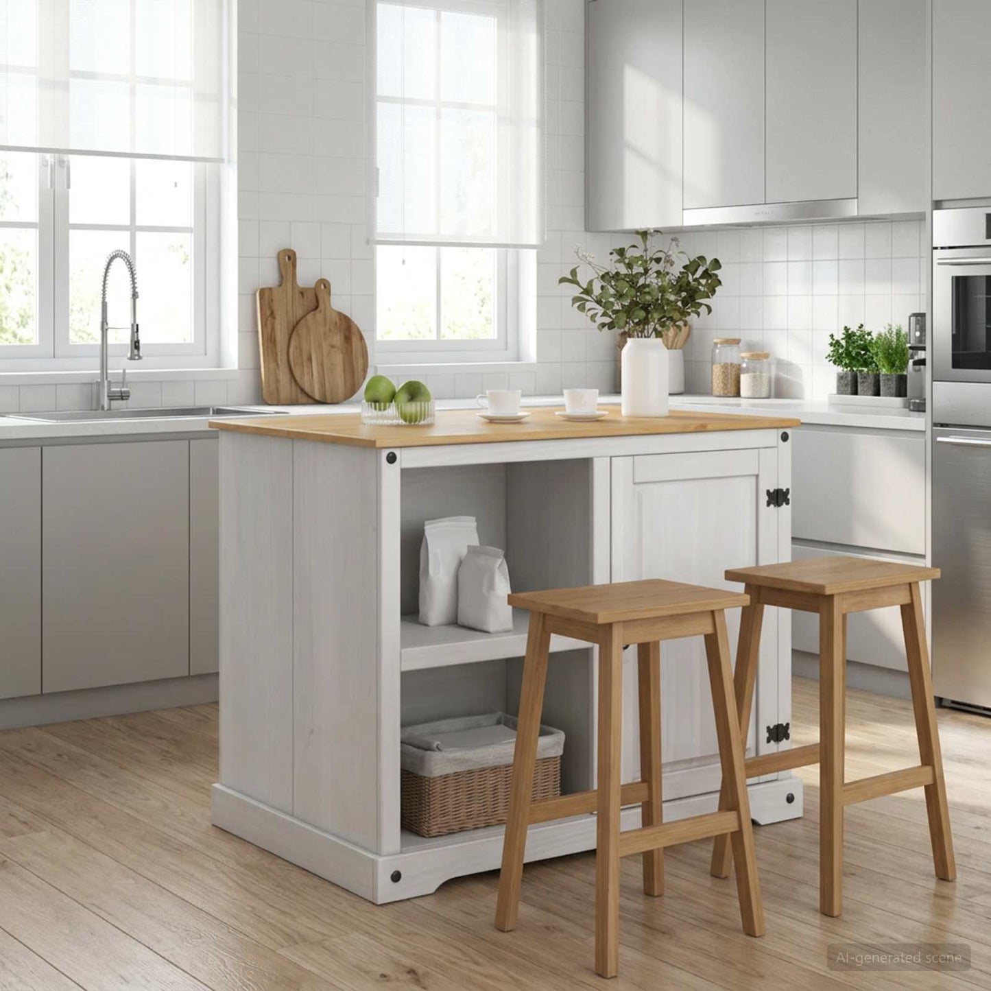 Kitchen Island Set 2 pcs White and Honey Wax 112 x 77 x 91.5 cm