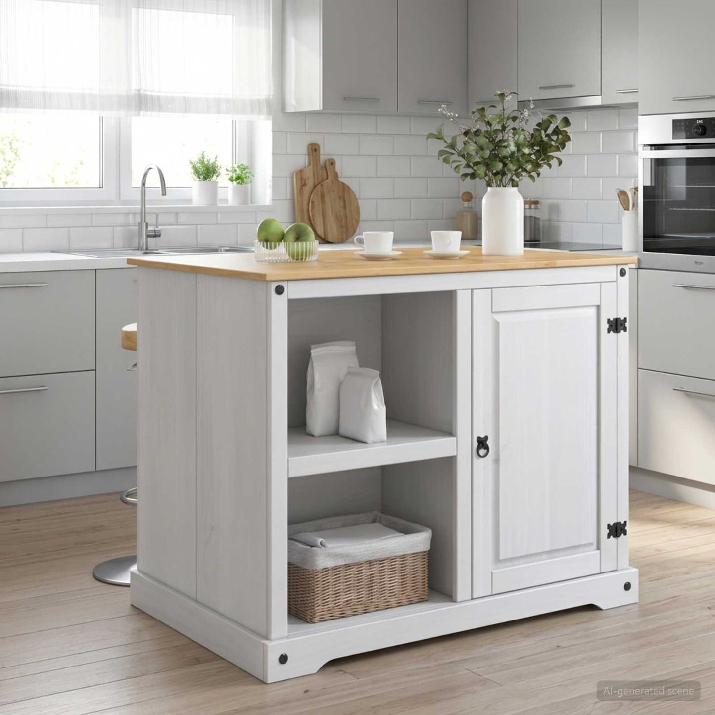 Kitchen Island Set 2 pcs White and Honey Wax 112 x 77 x 91.5 cm