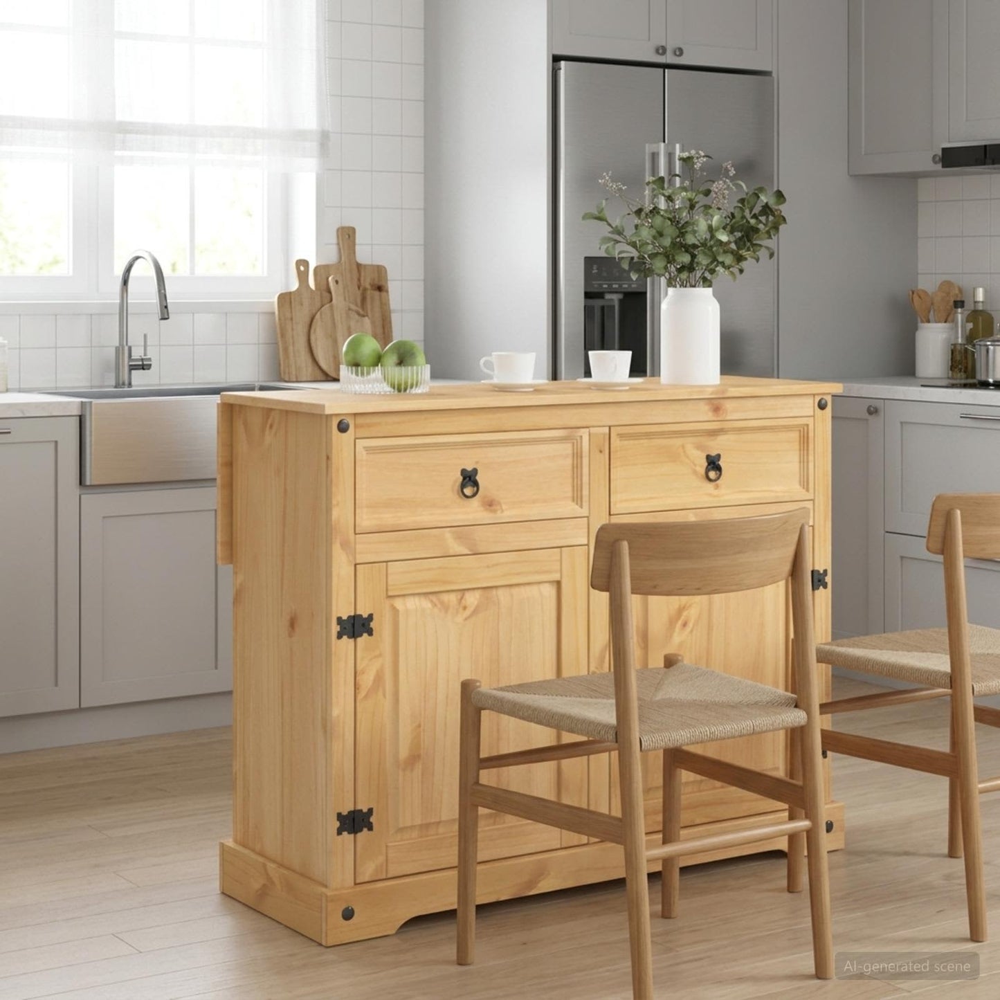 Kitchen Trolley 2 pcs Honey Wax 112 x 70 x 91.5 cm Solid-Pine