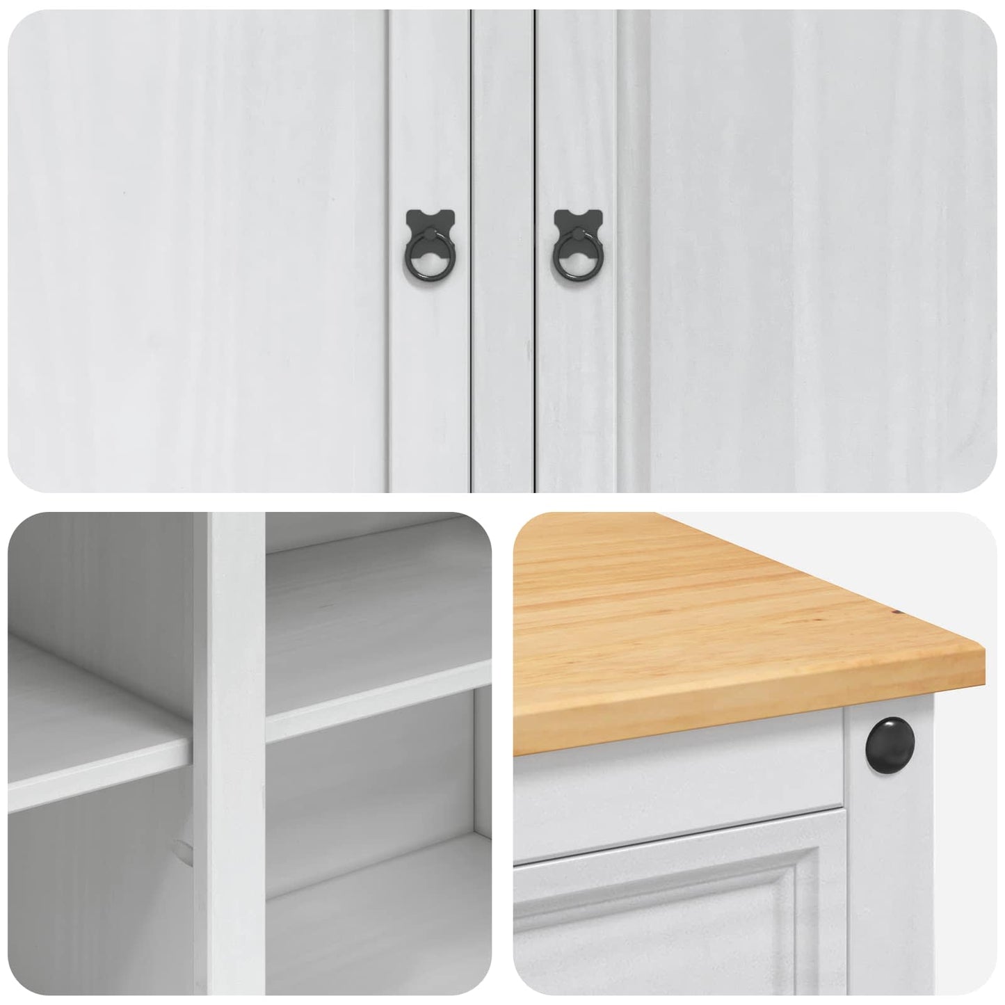 Kitchen Island Set 2 pcs White and Honey Wax 112 x 70 x 91.5 cm