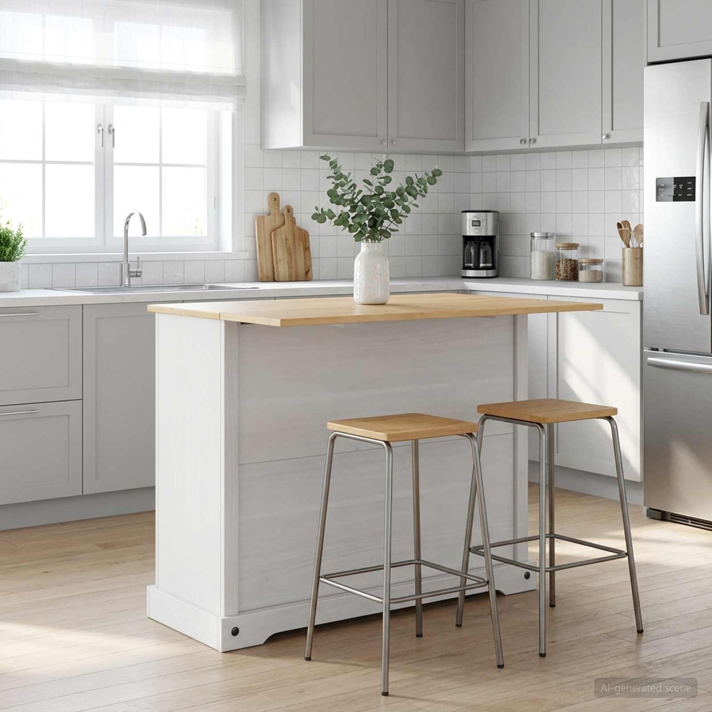 Kitchen Island Set 2 pcs White and Honey Wax 112 x 70 x 91.5 cm