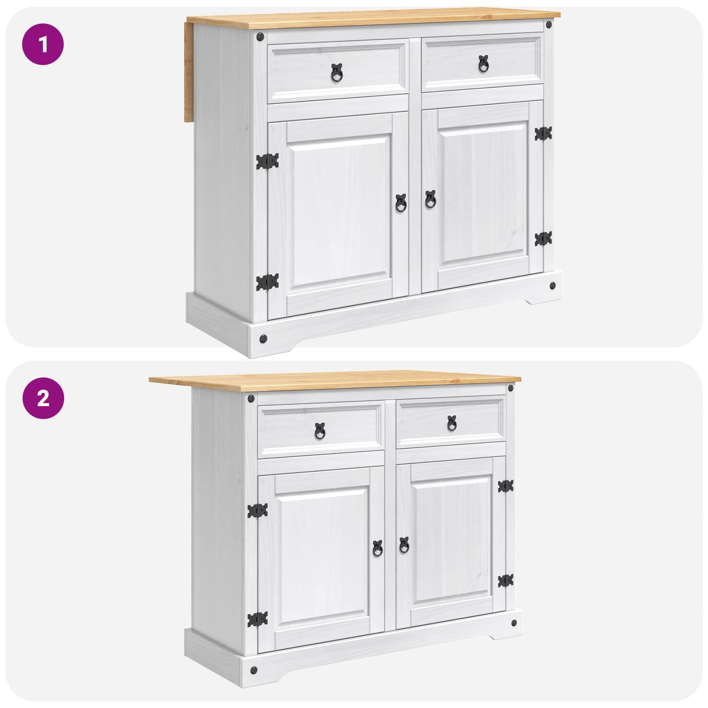 Kitchen Trolley 2 pcs White and Honey Wax 112 x 70 x 91.5 cm