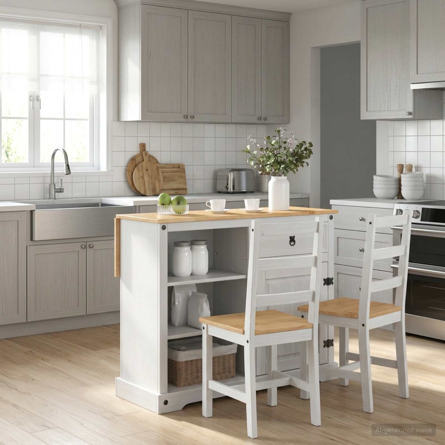 Kitchen Trolley 2 pcs White and Honey Wax 112 x 70 x 91.5 cm