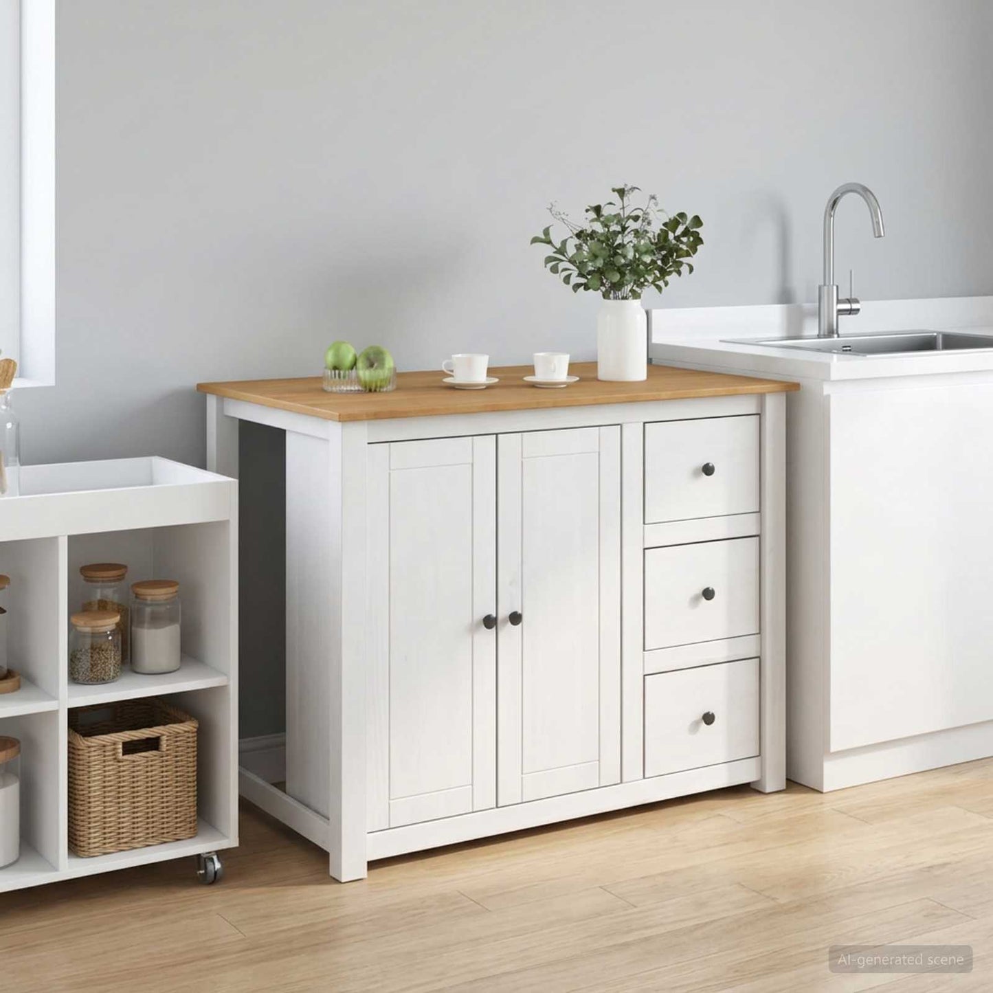 Kitchen Trolley PANAMA 2 pcs White and Honey Wax Solid-Pine