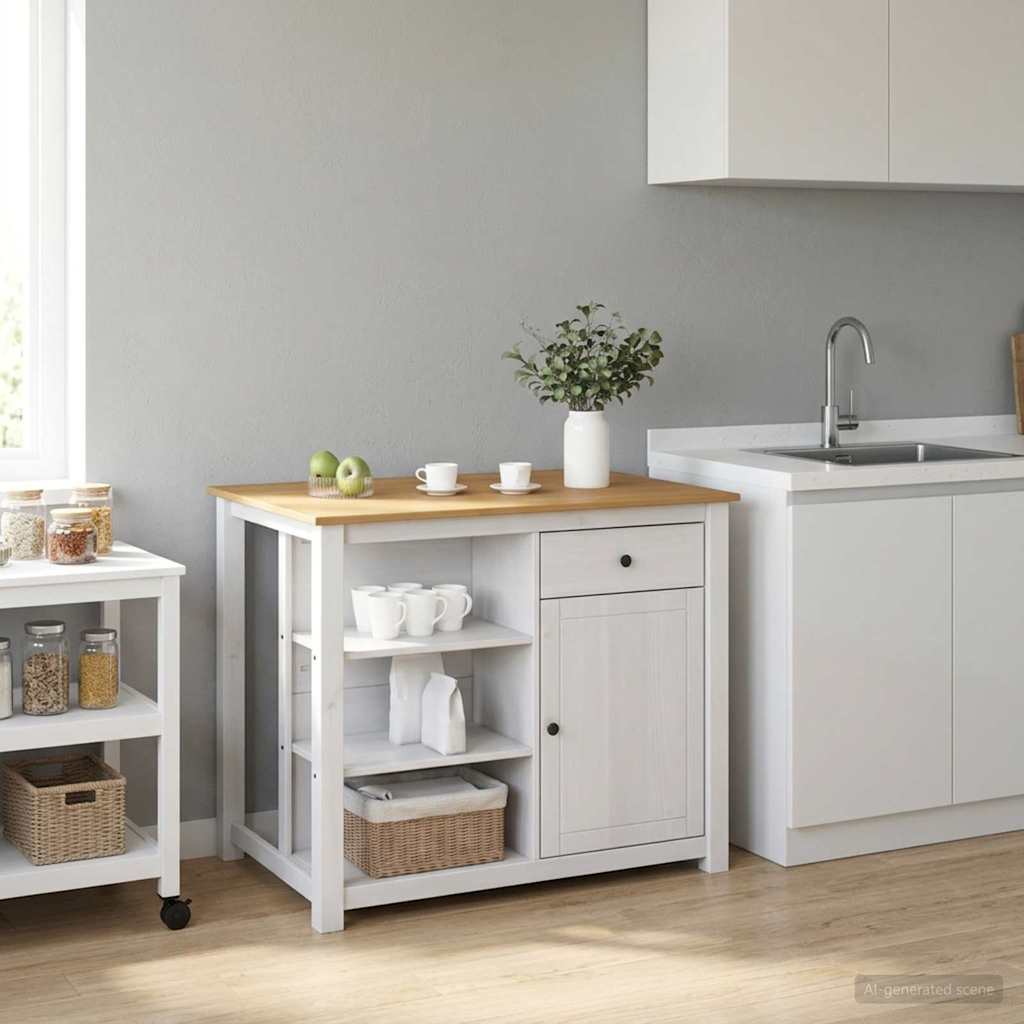 Kitchen Island Set 2 pcs PANAMA White and Honey Wax Solid-Pine