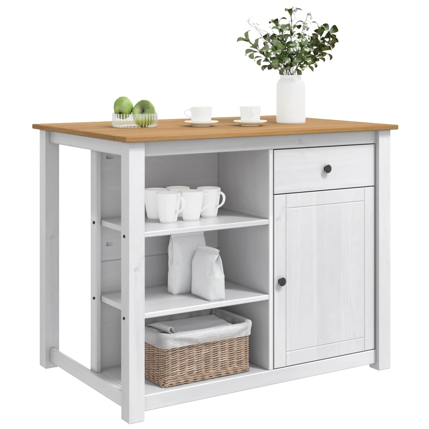 Kitchen Island Set 2 pcs PANAMA White and Honey Wax Solid-Pine