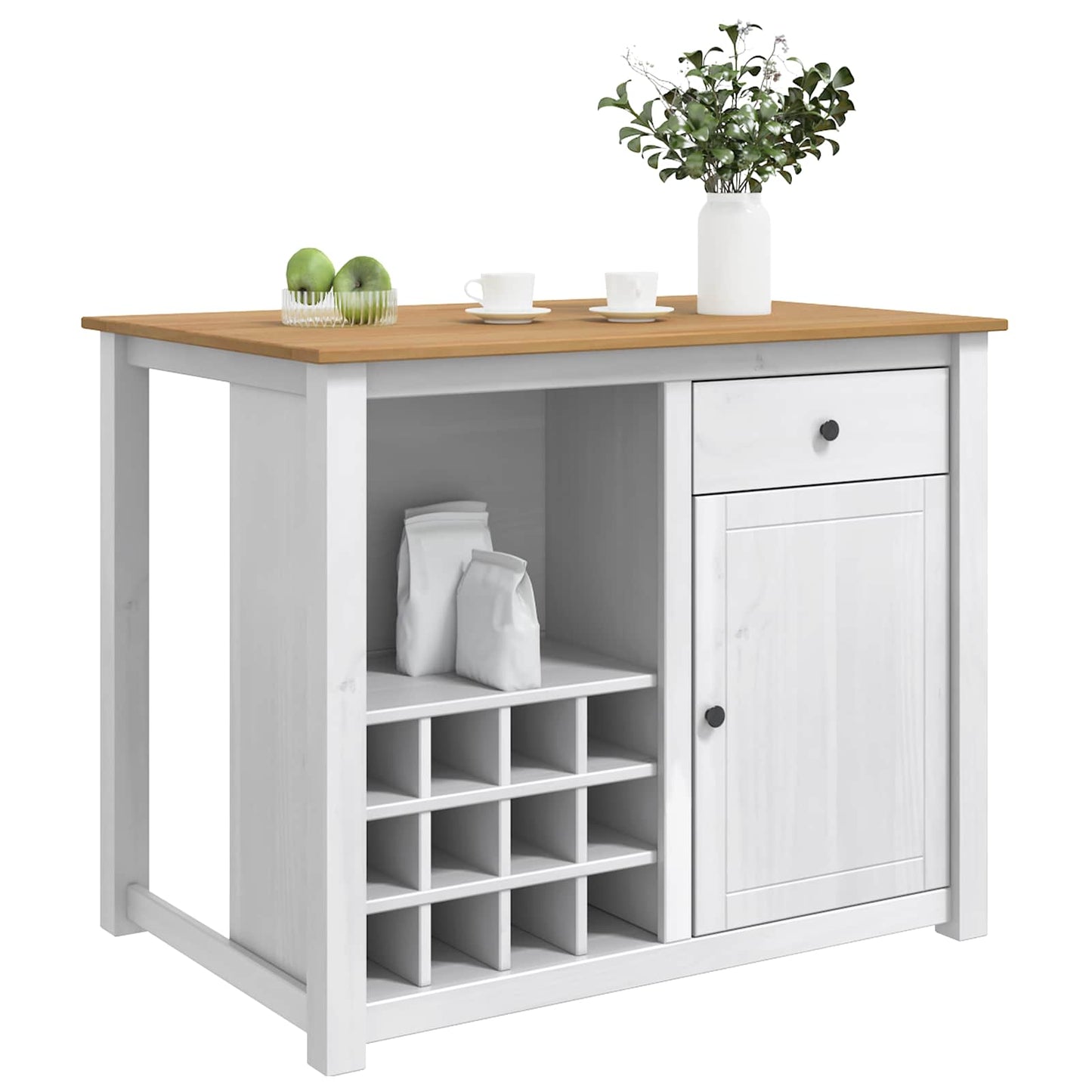 Kitchen Island Set 2 pcs PANAMA White and Honey Wax Solid-Pine