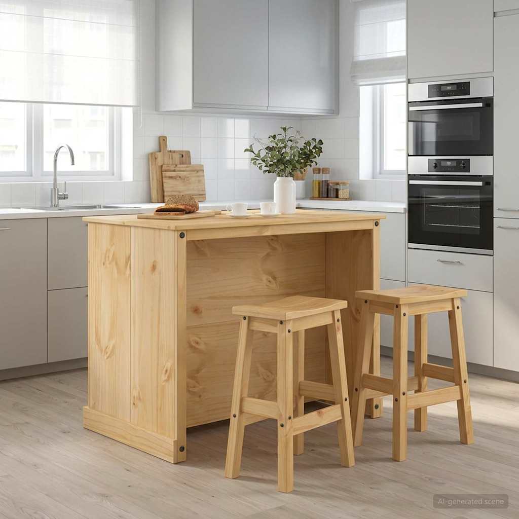Kitchen Island Set with Shelf 3 pcs Honey Wax Solid-Pine