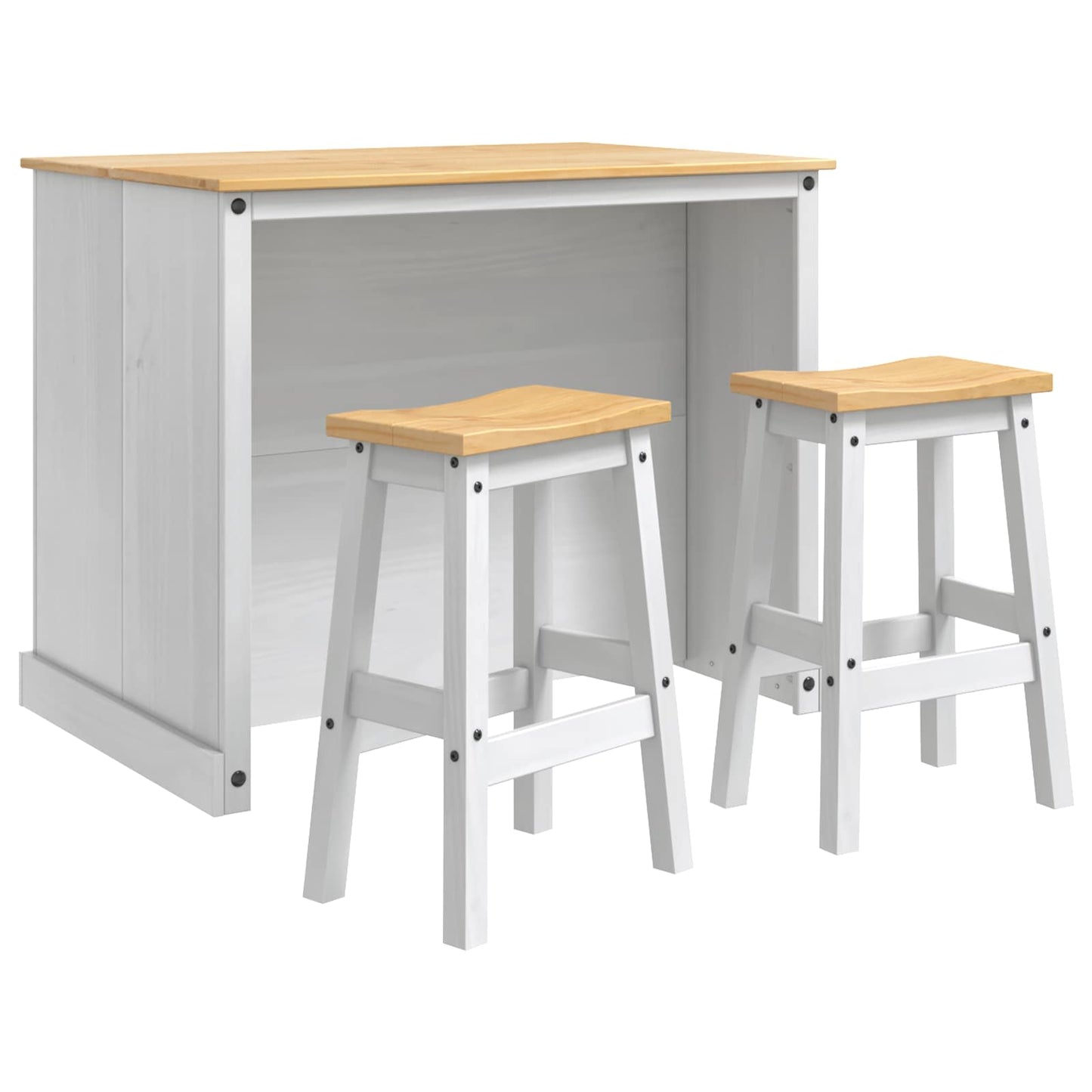 Kitchen Island Set 3 pcs White and Honey Wax Solid-Pine
