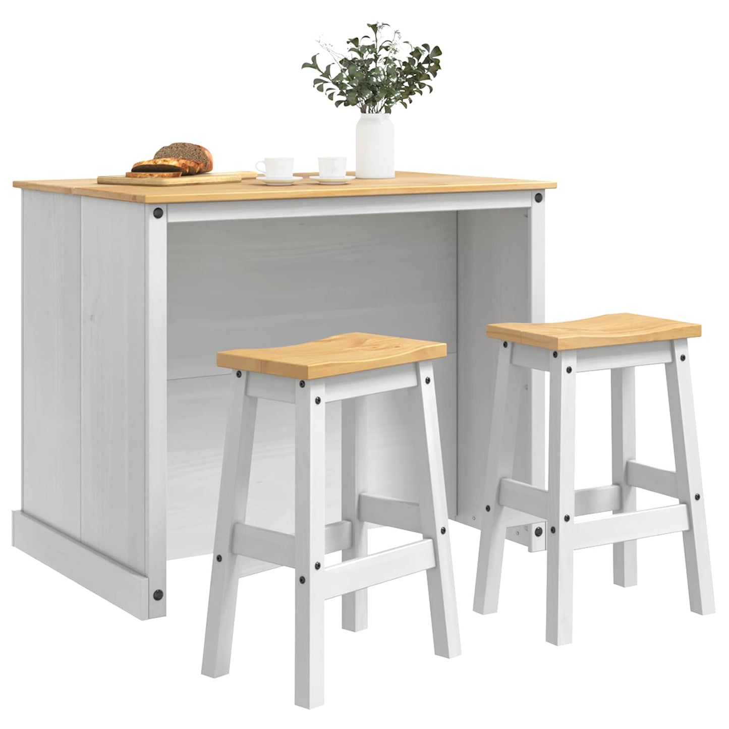 Kitchen Island Set 3 pcs White and Honey Wax 112 x 77 x 91.5 cm