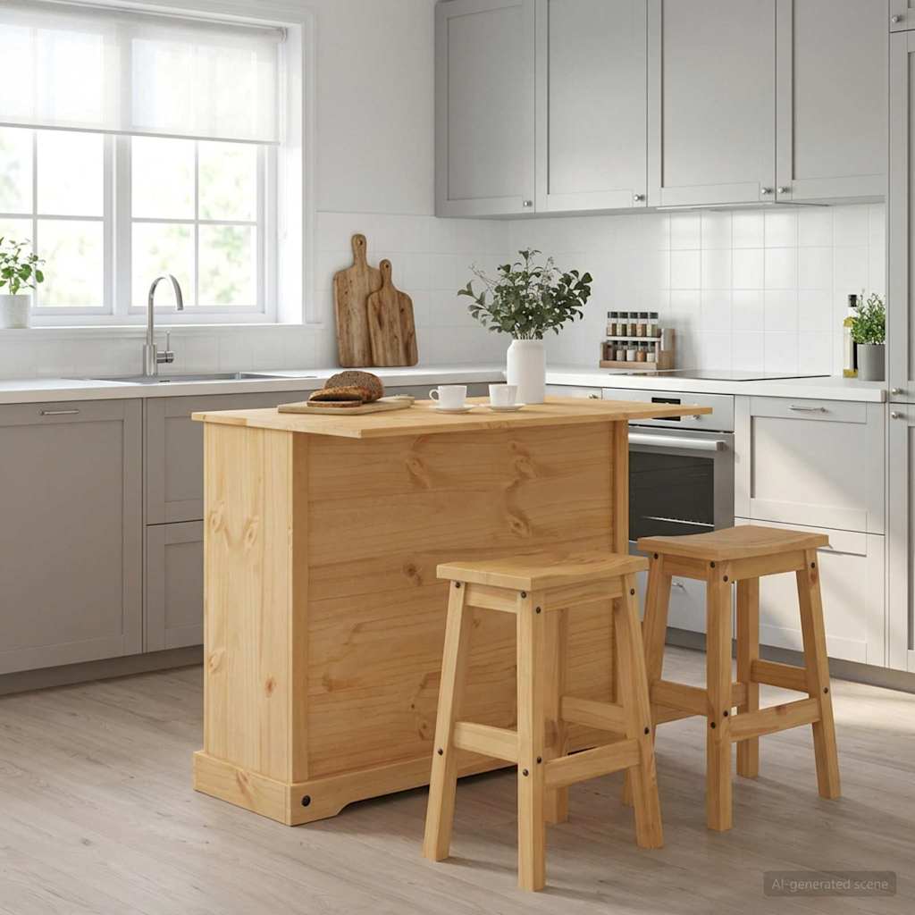 Kitchen Island Set Corona 3 pcs Honey Wax Solid Pine Wood