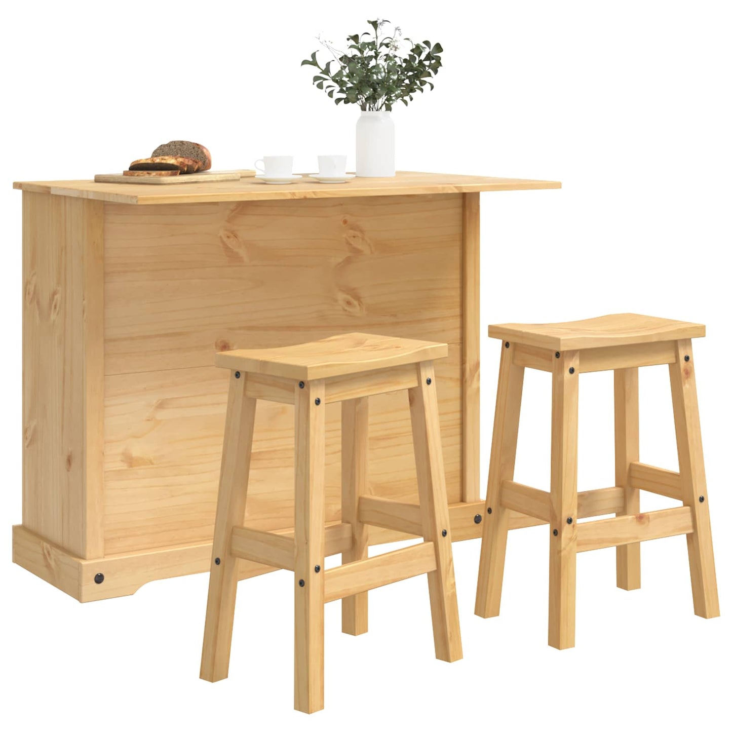 Kitchen Island Set Corona 3 pcs Honey Wax Solid Pine Wood