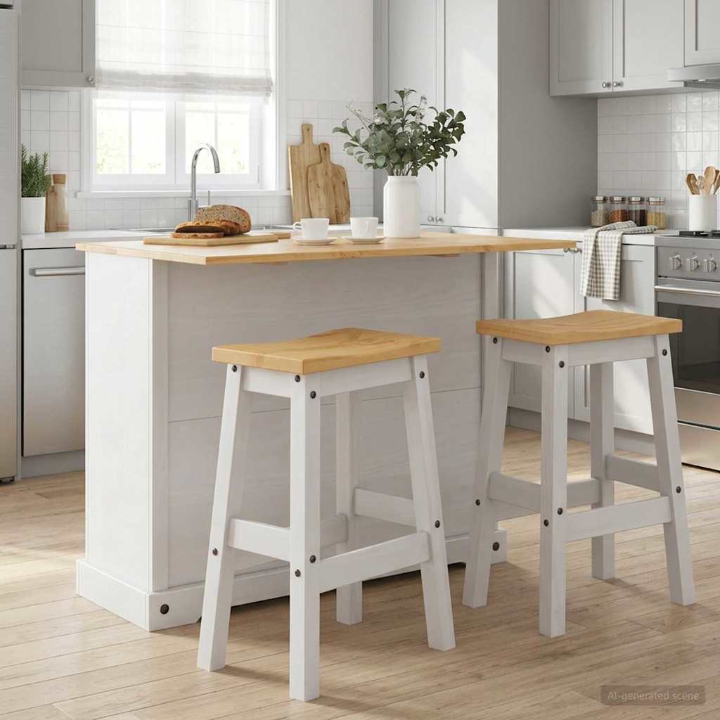Kitchen Island Set 3 pcs CORONA White and Honey Wax Solid-Pine