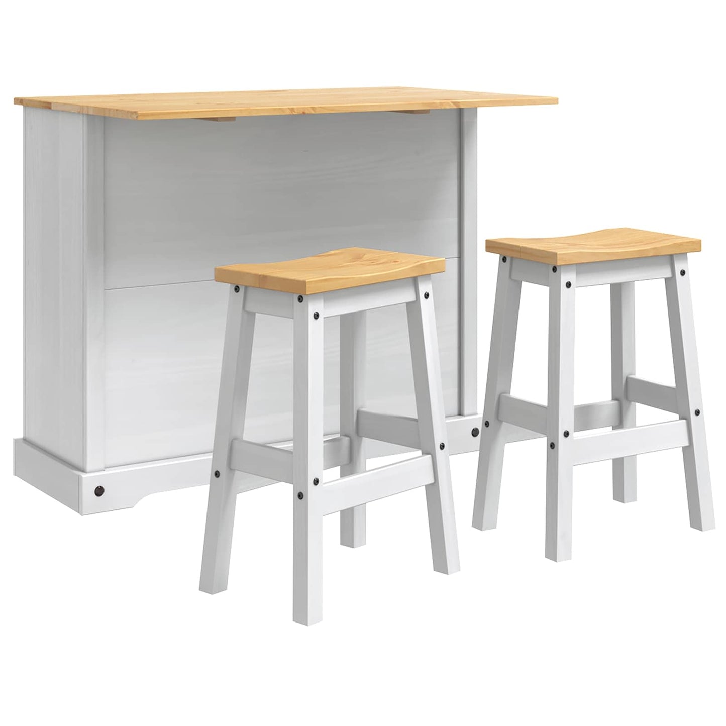 Kitchen Island Set Corona 3 pcs White and Honey Wax Solid-Pine