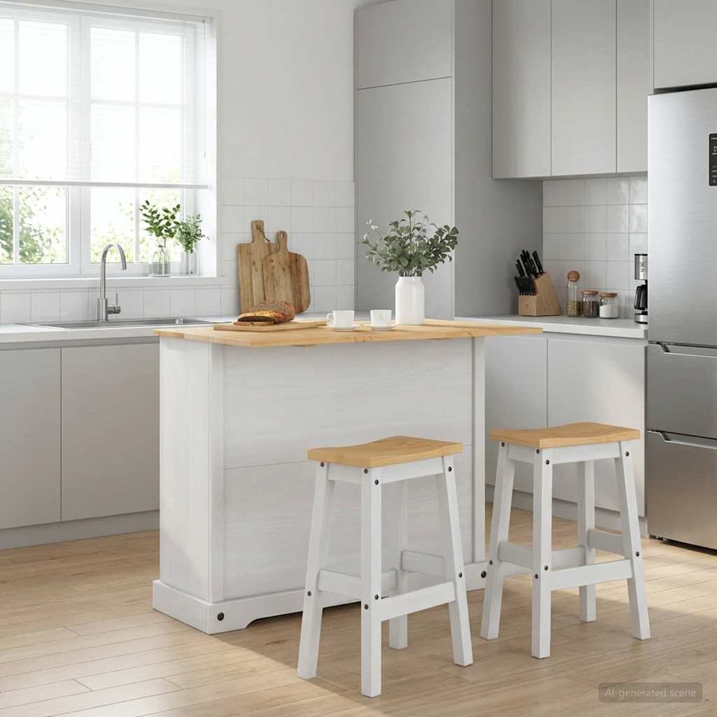 Kitchen Island Set 3 pcs White and Honey Wax 112 x 70 x 91.5 cm
