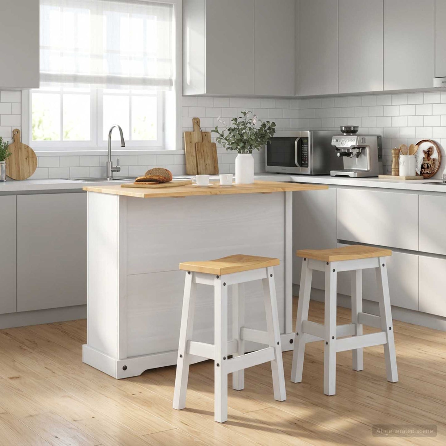 Kitchen Island Set 3 pcs White and Honey Wax 112 x 70 x 91.5 cm