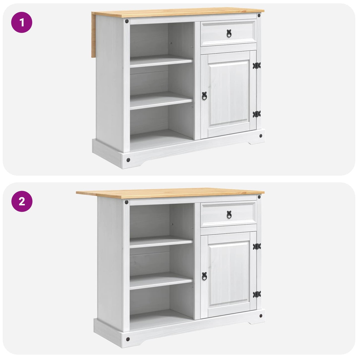 Kitchen Island Set 3 pcs White and Honey Wax 112 x 70 x 91.5 cm