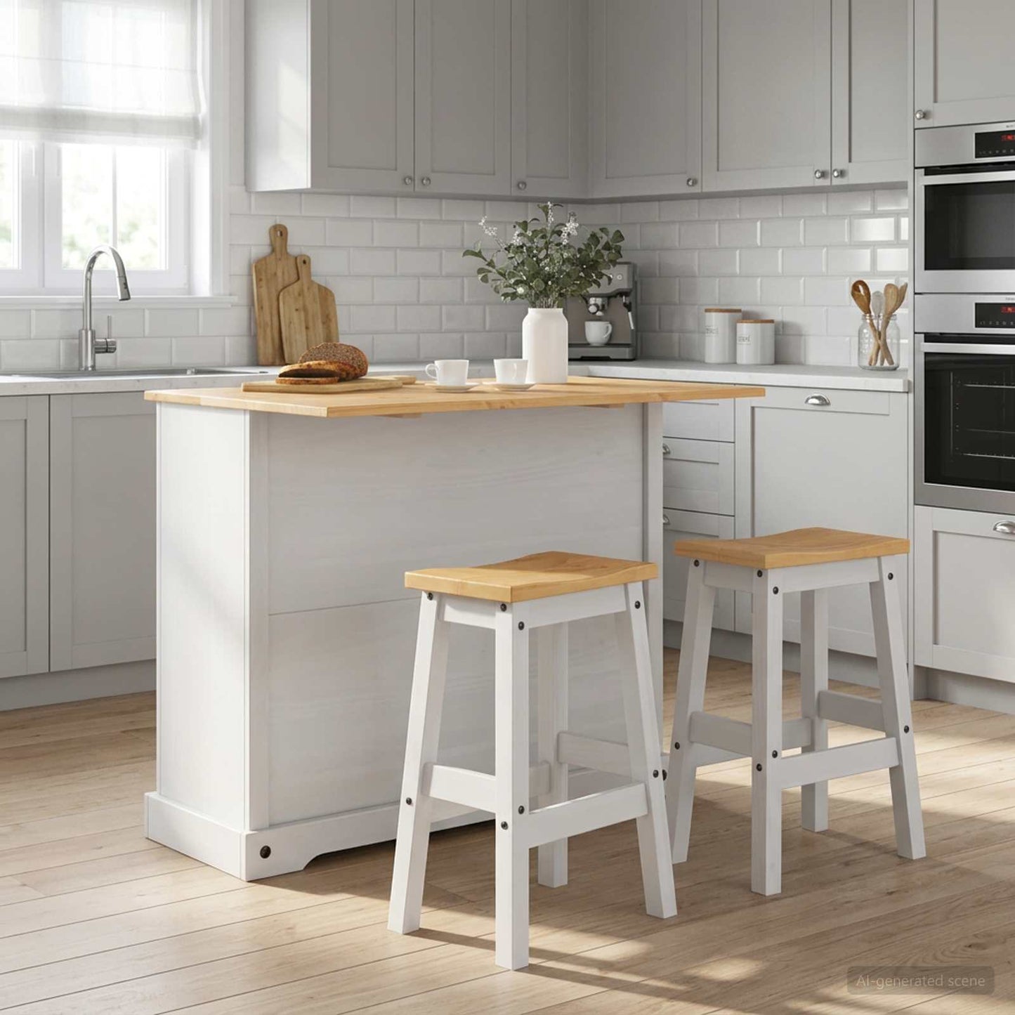 Kitchen Storage 2 pcs White and Honey Wax 112 x 77 x 90 cm