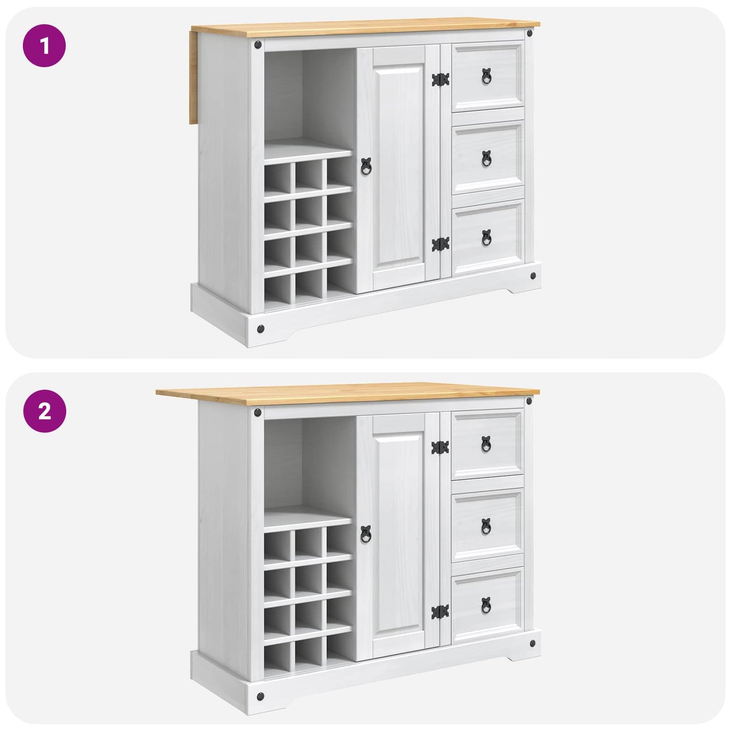 Kitchen Storage with Door 2 pcs White and Honey Wax Solid-Pine