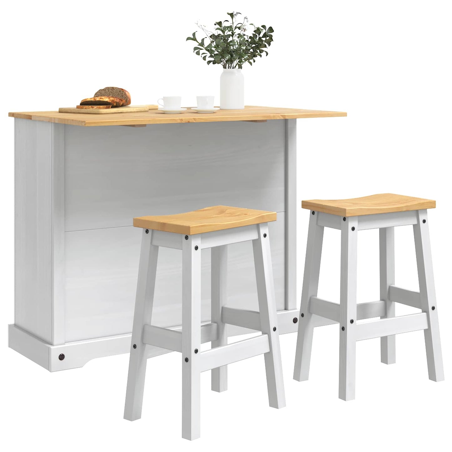 Kitchen Storage with Door 2 pcs White and Honey Wax Solid-Pine