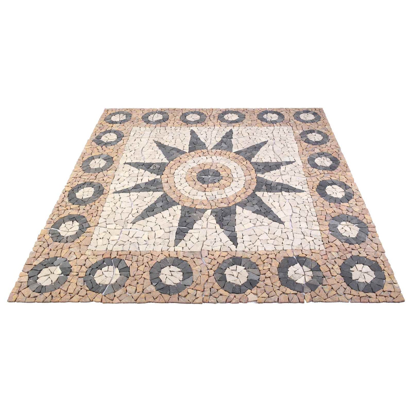 Mosaic Tiles Flower Pattern Multicolour 120 x 120 cm Marble