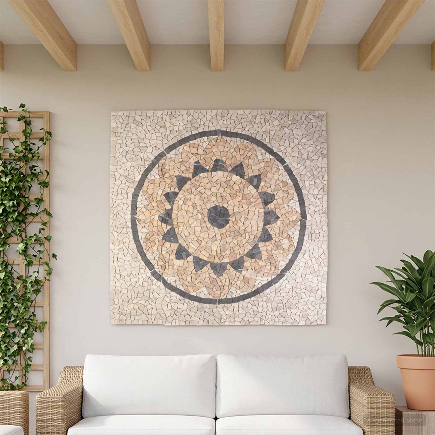 Mosaic Tiles Sunflower Pattern Multicolour 120 x 120 cm Marble
