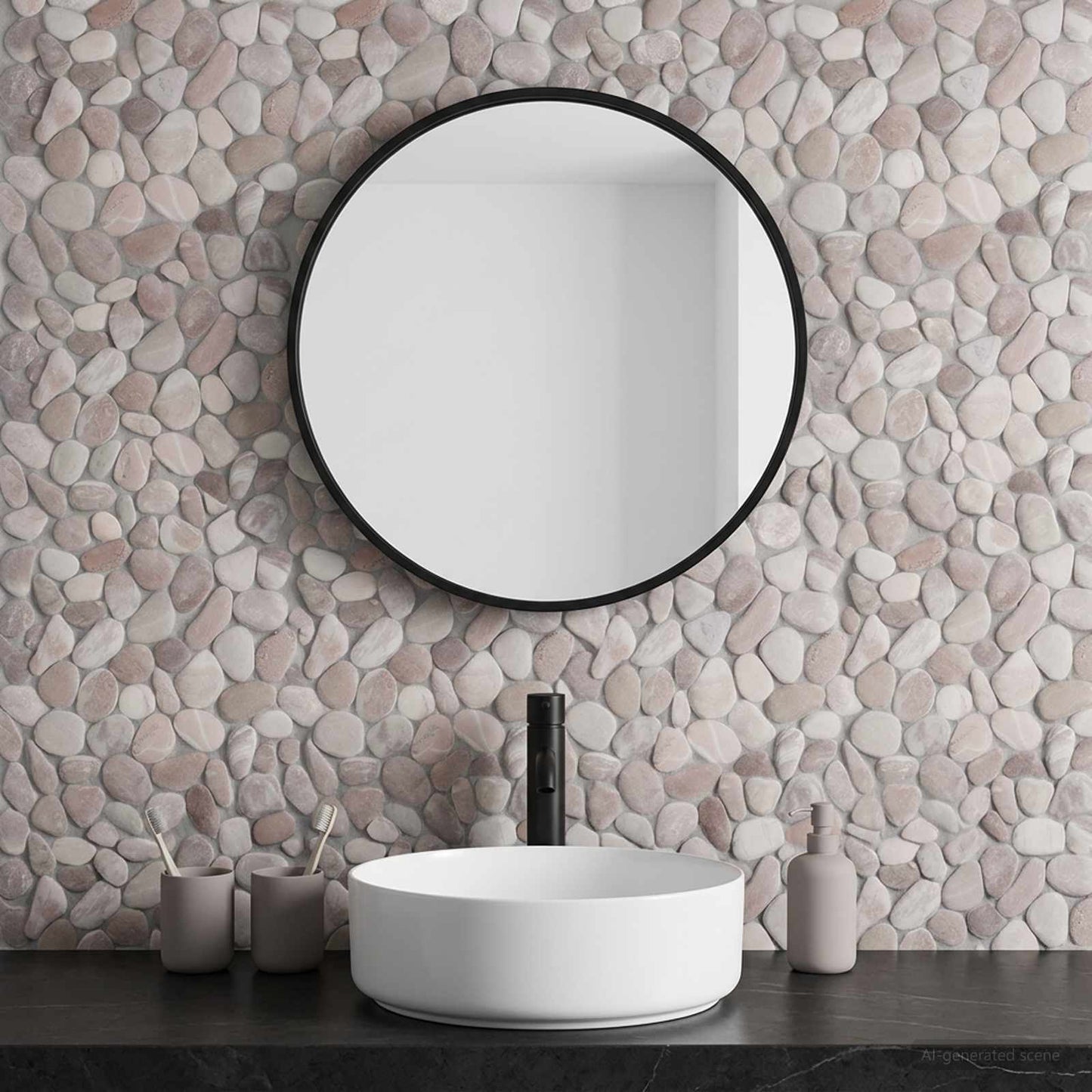 Pebble Tiles Beige and Pale Pink 30 x 30 cm River Pebble