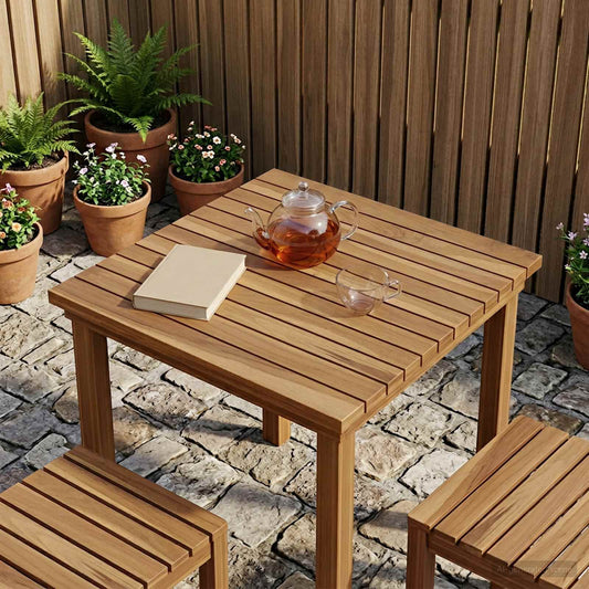 Table Top 50 x 50 x 3.5 cm Square Solid Teak Wood Natural
