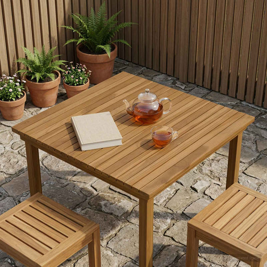 Table Top 80 x 80 x 3.5 cm Square Solid Teak Wood Natural