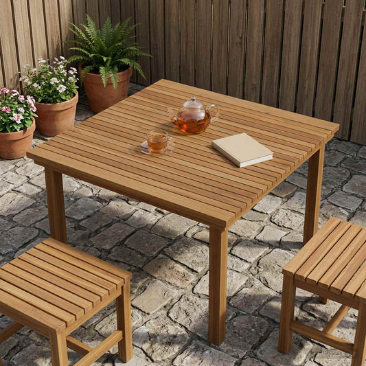 Table Top 90 x 90 x 3.5 cm Square Solid Teak Wood Natural