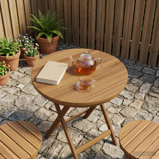 Table Top Ø 40 x 3.5 Round Solid Teak Wood Natural