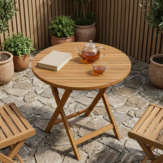 Table Top Ø 70 x 3.5 Round Solid Teak Wood Natural