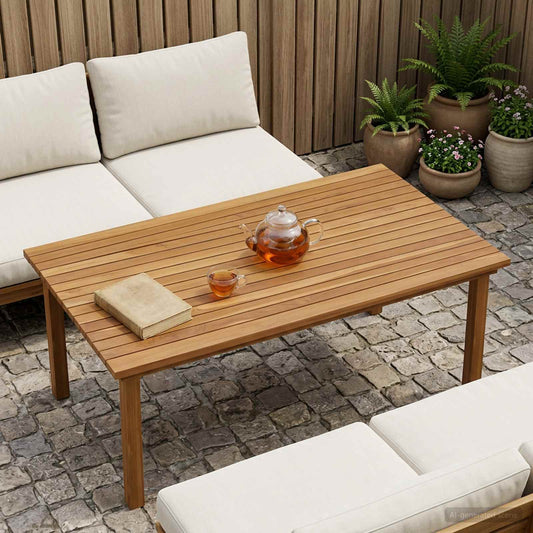 Table Top 110 x 55 x 3.5 cm Rectangular Solid Teak Wood Natural