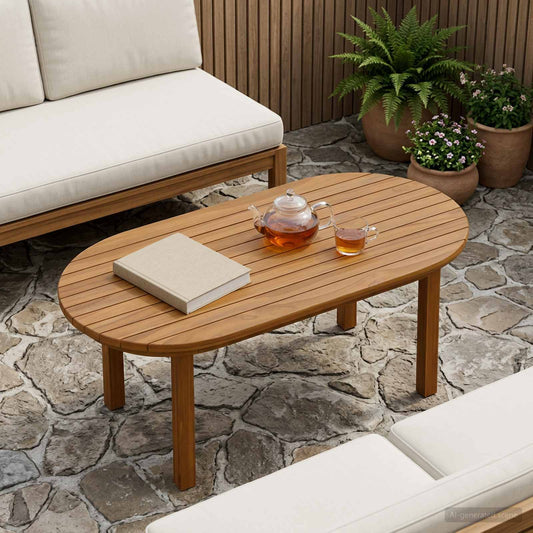 Table Top 80 x 40 x 3.5 cm Oval Solid Teak Wood Natural