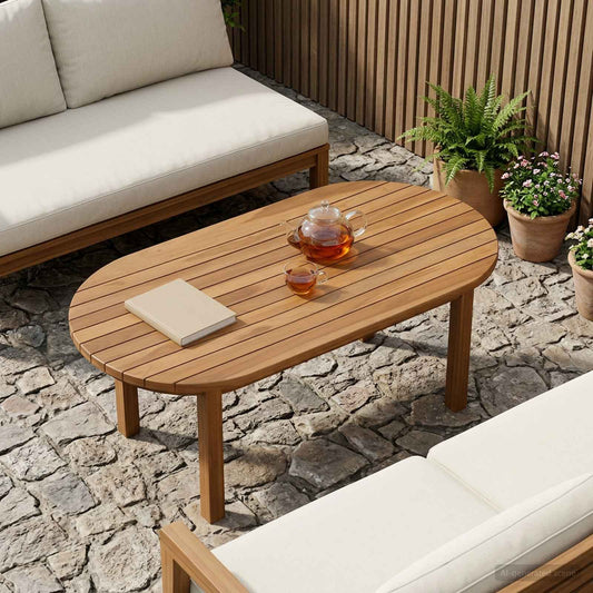 Table Top 90 x 45 x 3.5 cm Oval Solid Teak Wood Natural