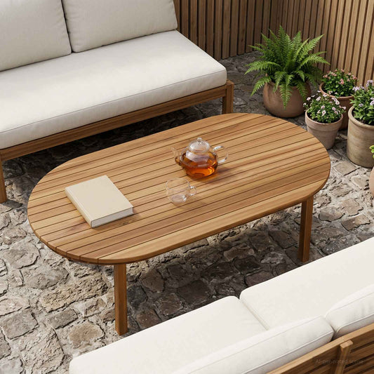 Table Top 110 x 55 x 3.5 cm Oval Solid Teak Wood Natural