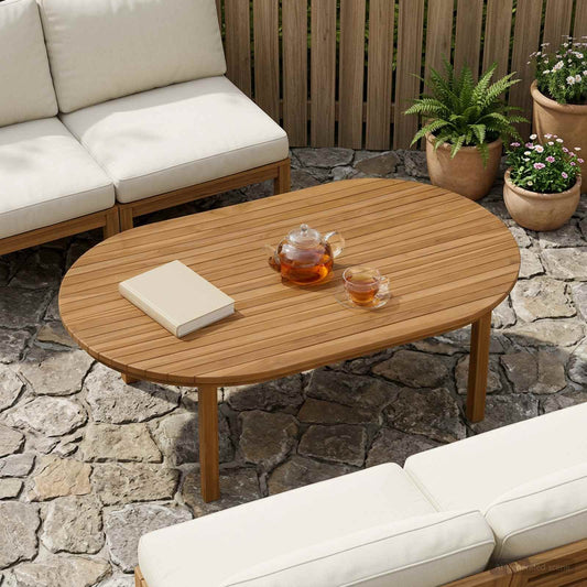 Table Top 120 x 70 x 3.5 cm Oval Solid Teak Wood Natural