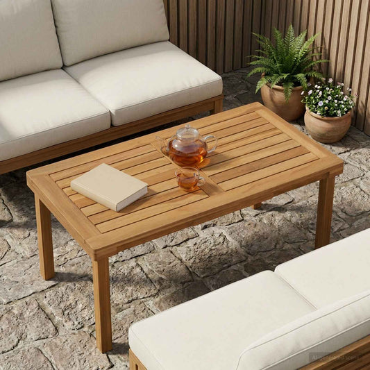 Table Top Rectangular Solid Teak Wood Natural