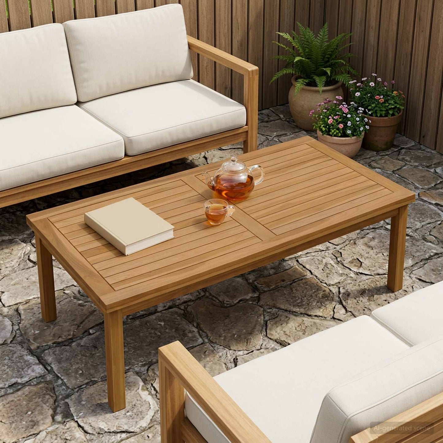Table Top Rectangular Solid Teak Wood Natural