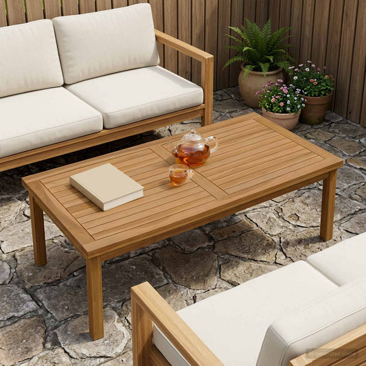 Table Top Rectangular Solid Teak Wood Natural