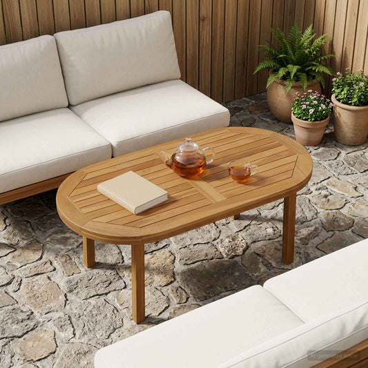 Table Top Oval Solid Teak Wood Natural