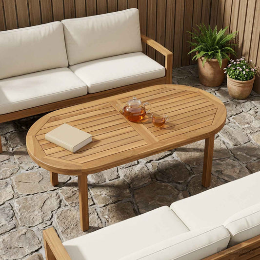 Table Top Oval Solid Teak Wood Natural