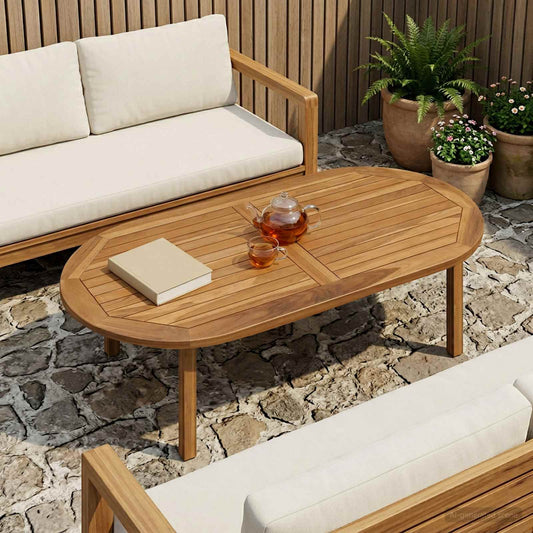 Table Top Oval Solid Teak Wood Natural