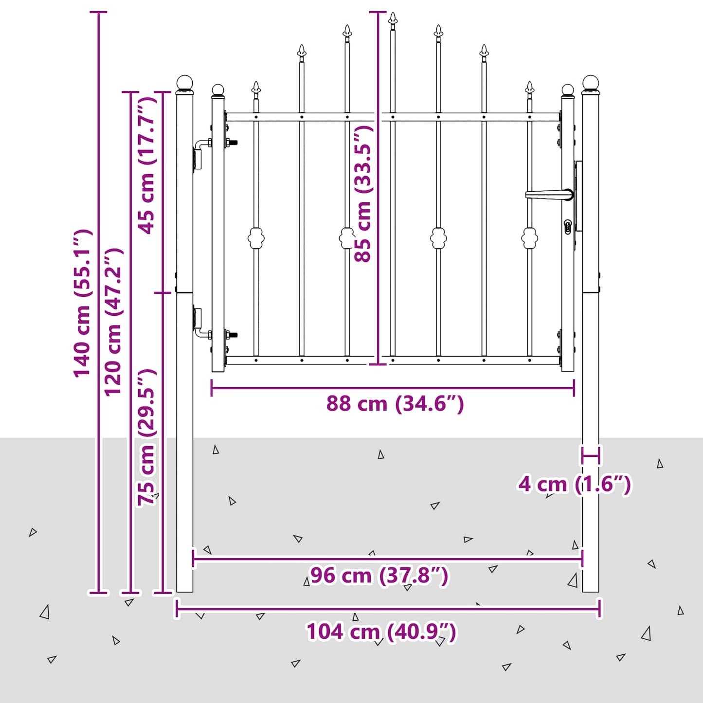 Fence Gate HORST 100 x 75 cm Metal Black Lockable