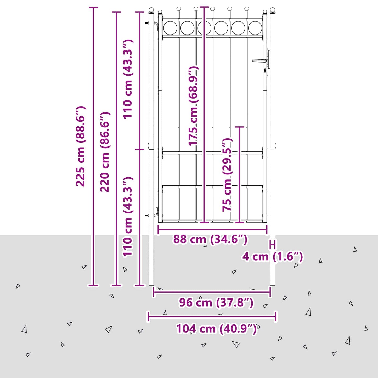 Fence Gate HORST 100 x 175 cm Metal Black Lockable