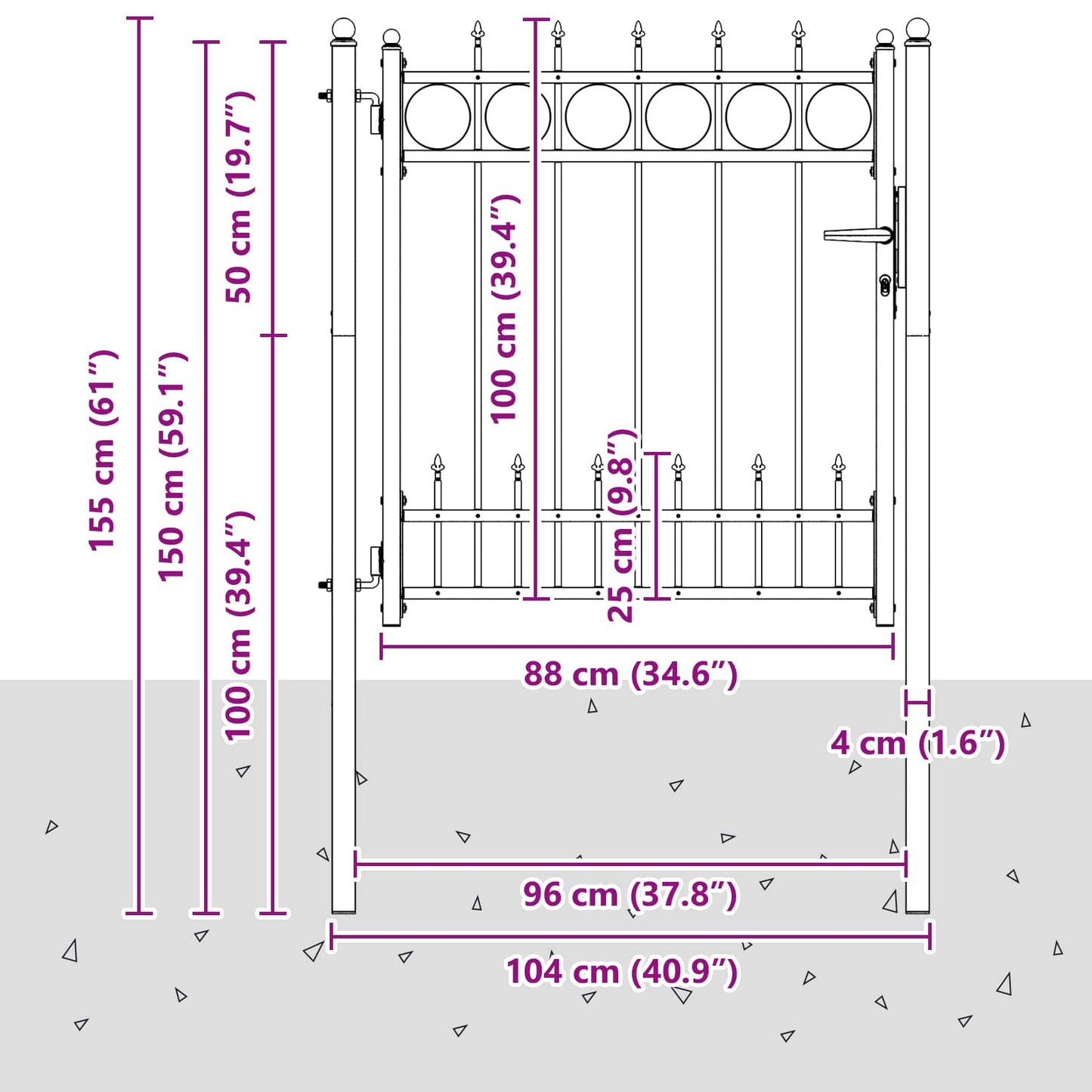Fence Gate HORST Steel Black Lockable